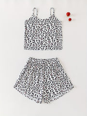 Leopard Print Pajama Set Crew Neck Cami Top & Shorts