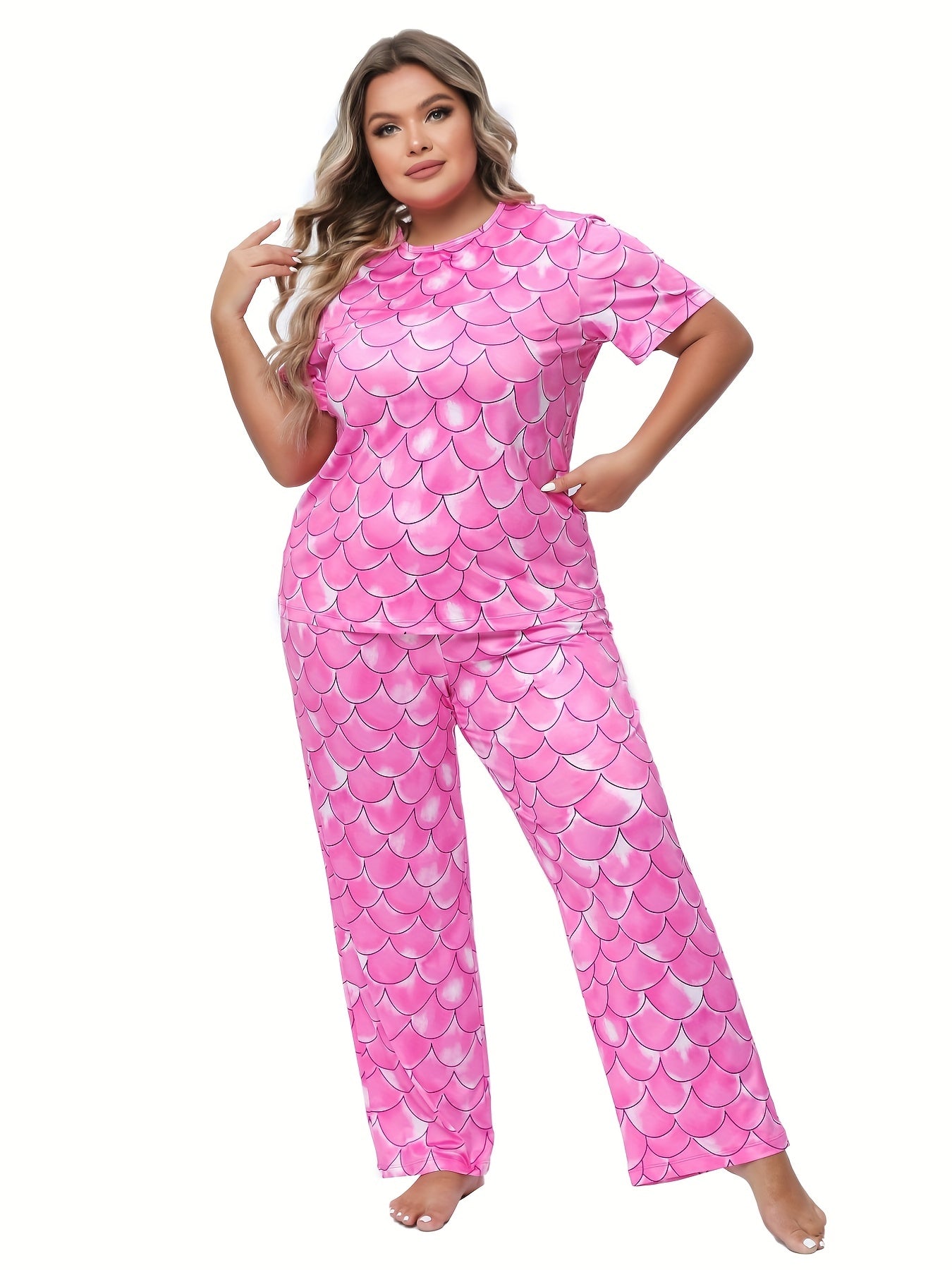 Fish Scales Print Tee & Pants Pajama Set