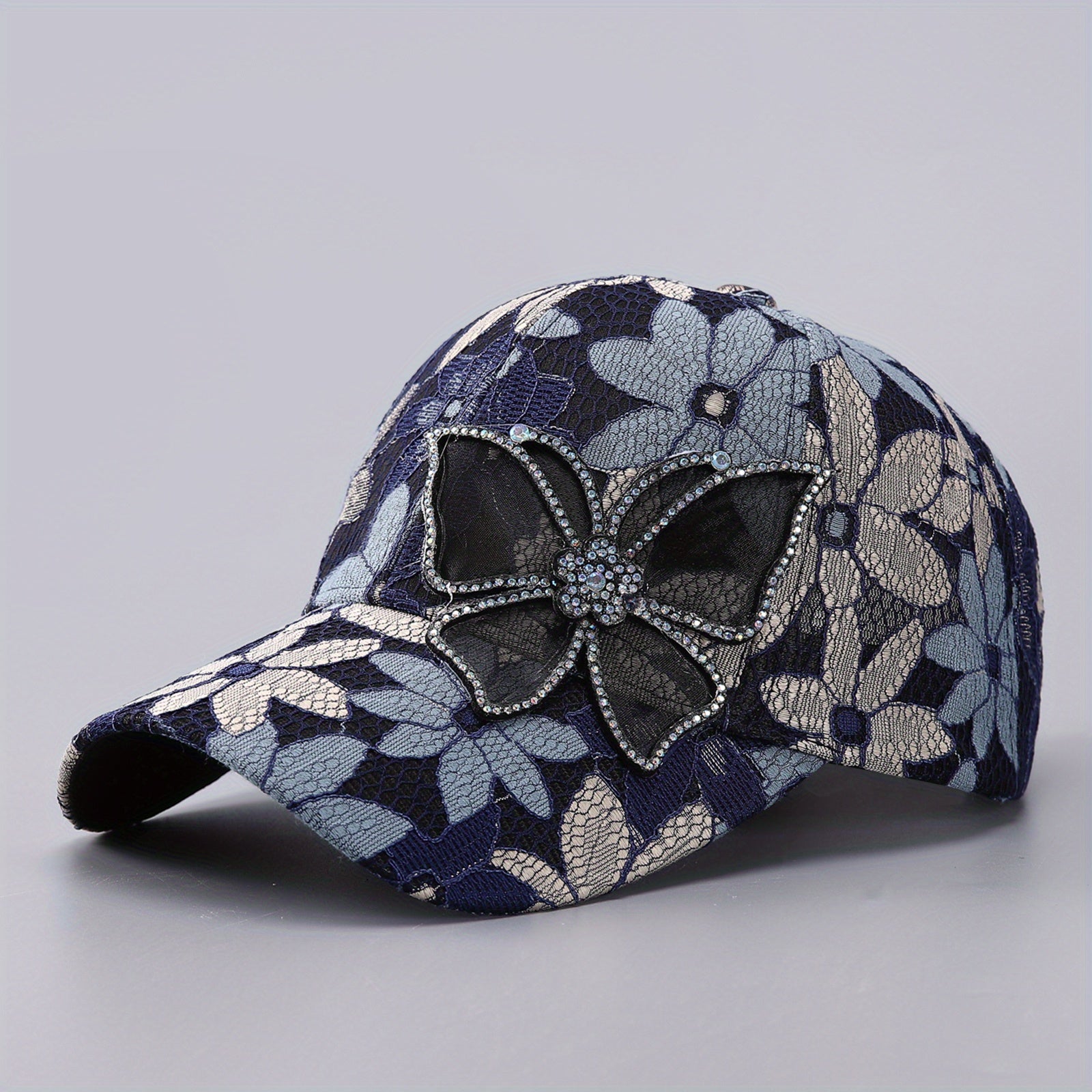 Flower Embroidery Baseball Cap Rhinestone Butterfly Patch Sunshade Dad Hat