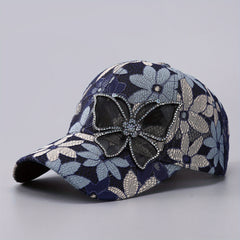 Flower Embroidery Baseball Cap Rhinestone Butterfly Patch Sunshade Dad Hat