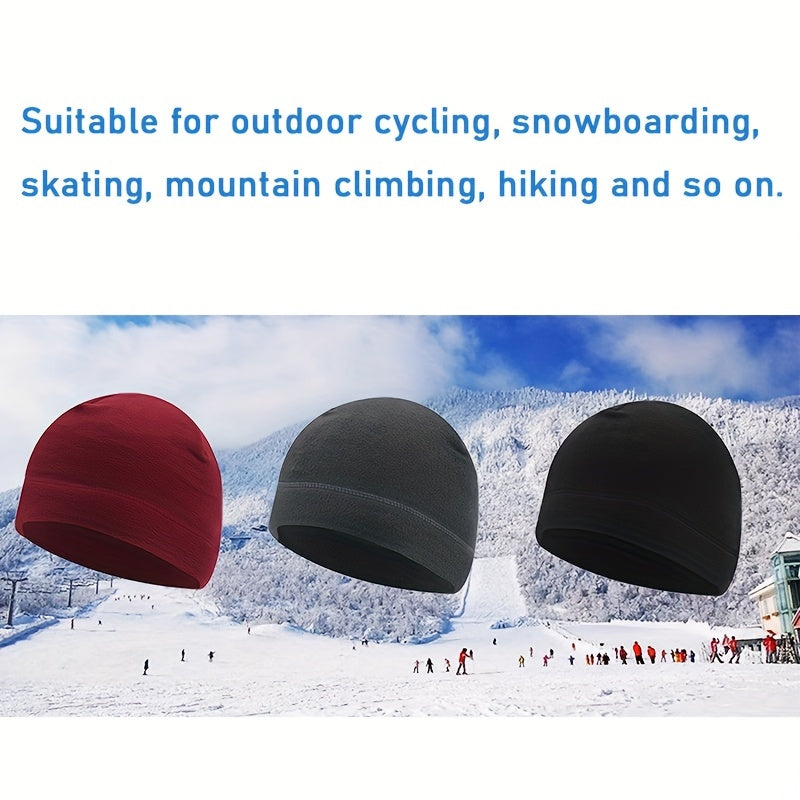 3pcs Warm Fleece Beanie Hat for Winter Sports