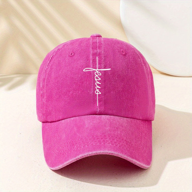 Faith Cross Print Baseball Cap Distressed Dad Hat Lightweight