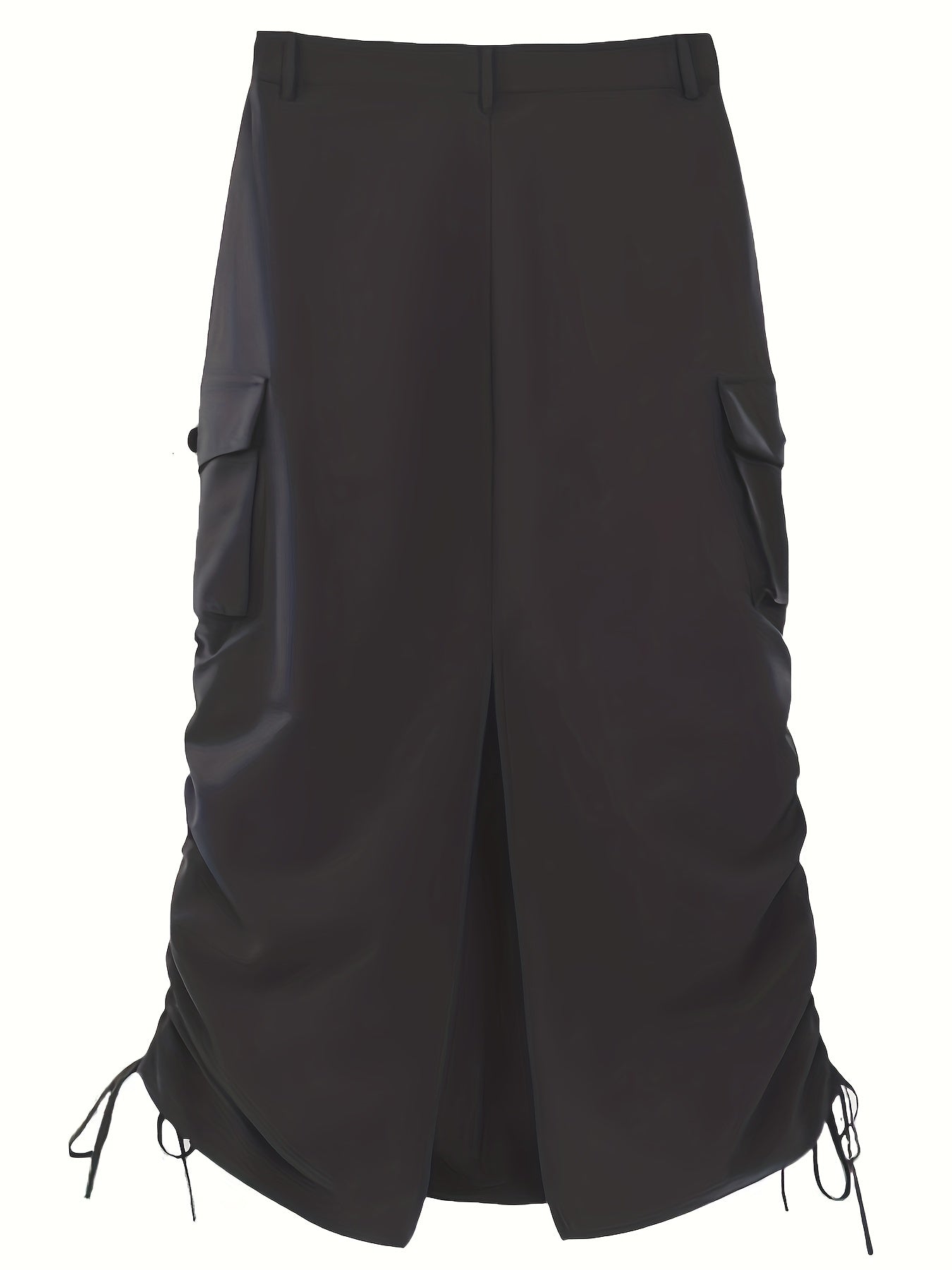 Drawstring Ruched Cargo Skirt with Flap Pockets