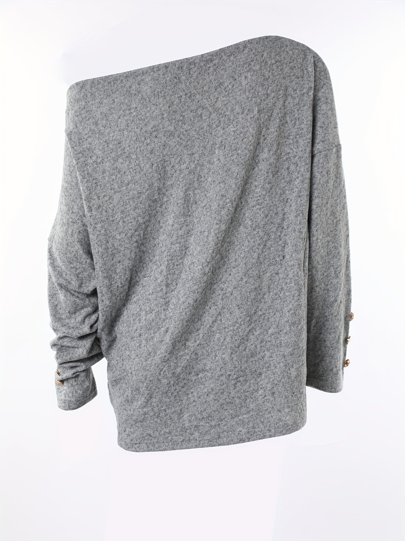 Off Shoulder Pullover Sweater Long Sleeve Button Sweater Women's
