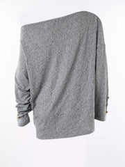 Off Shoulder Pullover Sweater Long Sleeve Button Sweater Women's