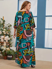 Tropical Print Round Neck Maxi Dress