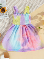 Baby Girls Tie Dye Bowknot Shirred Cami Dress for Summer