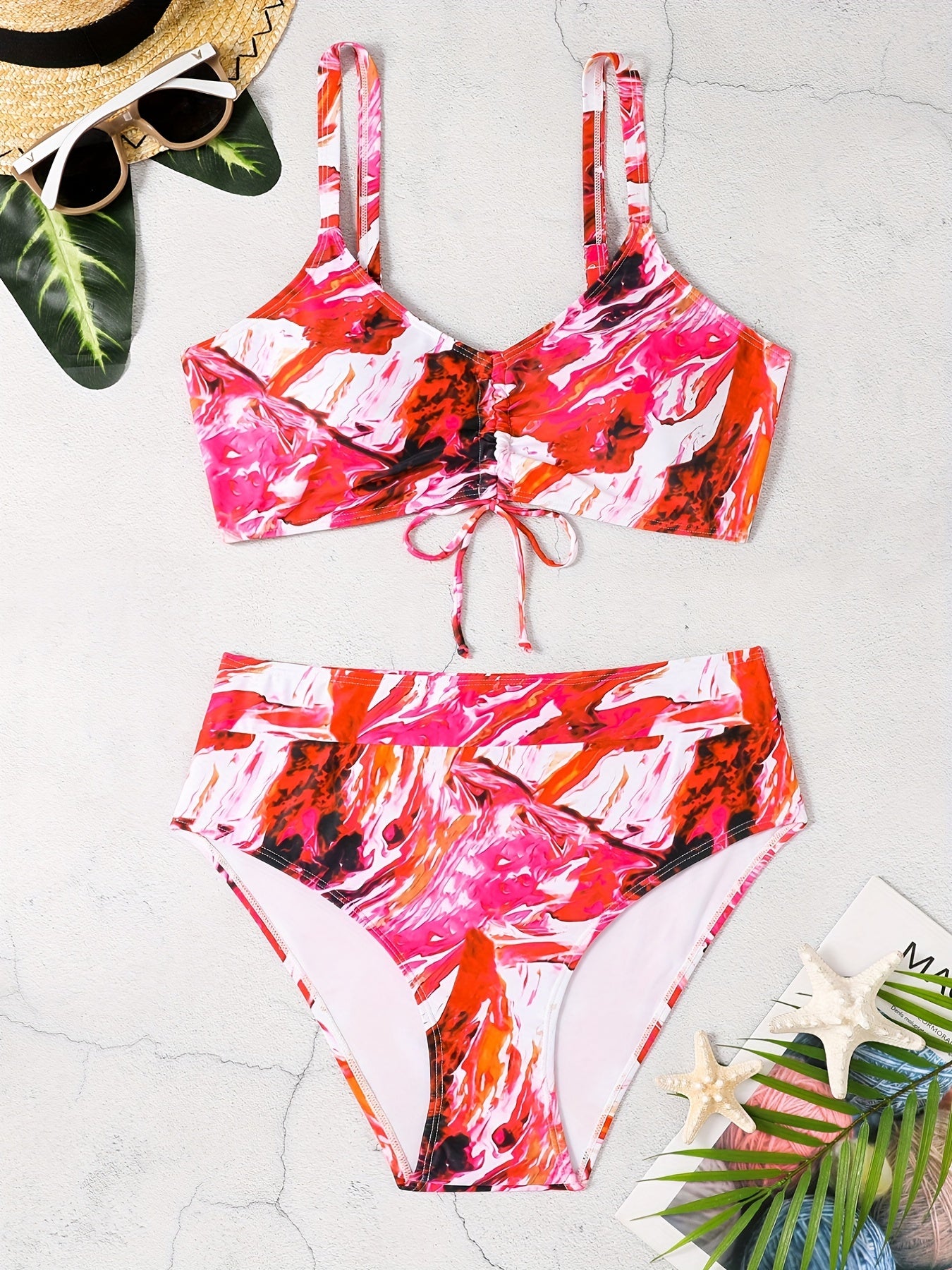 Tie Dye Lace Up Bikini Set Women's Plus Swimsuit Two Piece Set