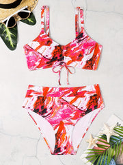 Tie Dye Lace Up Bikini Set Women's Plus Swimsuit Two Piece Set