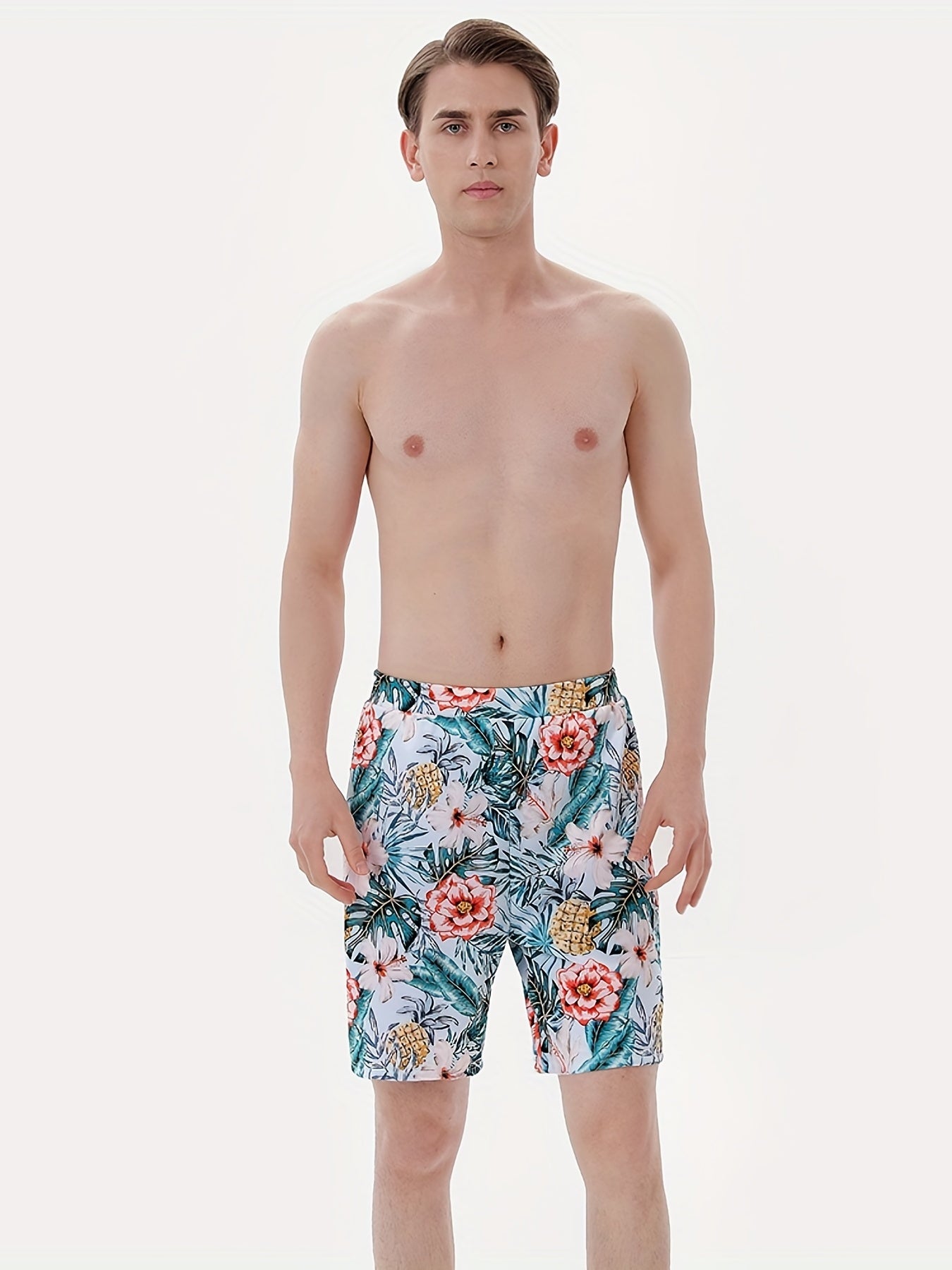 Men's Quick Dry Swim Trunks Tropical Floral Fruit Pattern