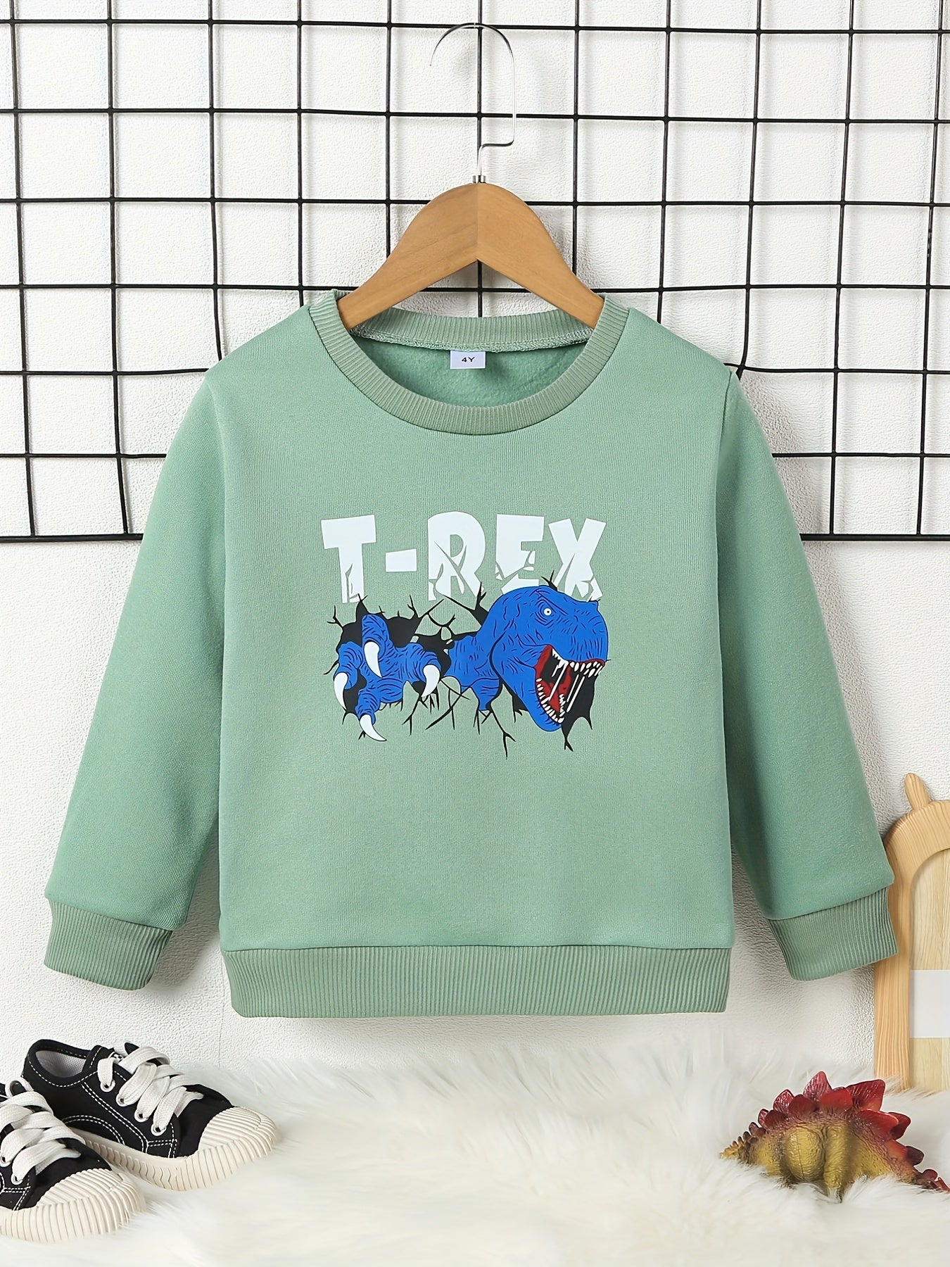 T REX Print Kid's Thermal Sweatshirt Long Sleeve Top