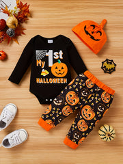 Baby Boys My First Halloween Romper Pumpkin Smiley Print