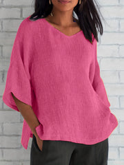 Basic Blouse Women's Plus Solid Three Quarter Sleeve V Neck Top