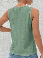 Eyelet V Neck Tank Top Casual Sleeveless Tank Top