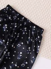 2pcs Girls Floral Print Short Sleeve T shirt And Elastic Waist Pants Pajama Set