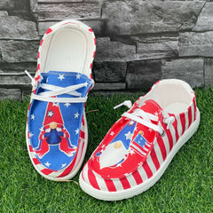 Red Striped Dwarf Pattern Flat Shoes Women's Lightweight Casual Breathable Sport