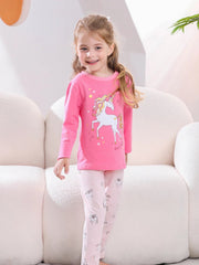 Kids Unicorn Print Pajama Set Crew Neck Top Long Sleeve Pants