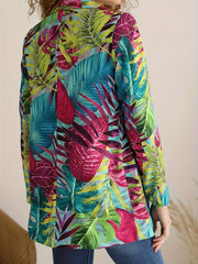 Boho Blazer Women's Plus Tropical Print Lapel Collar Open Front Blazer