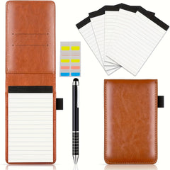 Faux Leather Pocket Notebook Set with Pen - Portable Mini Notebook