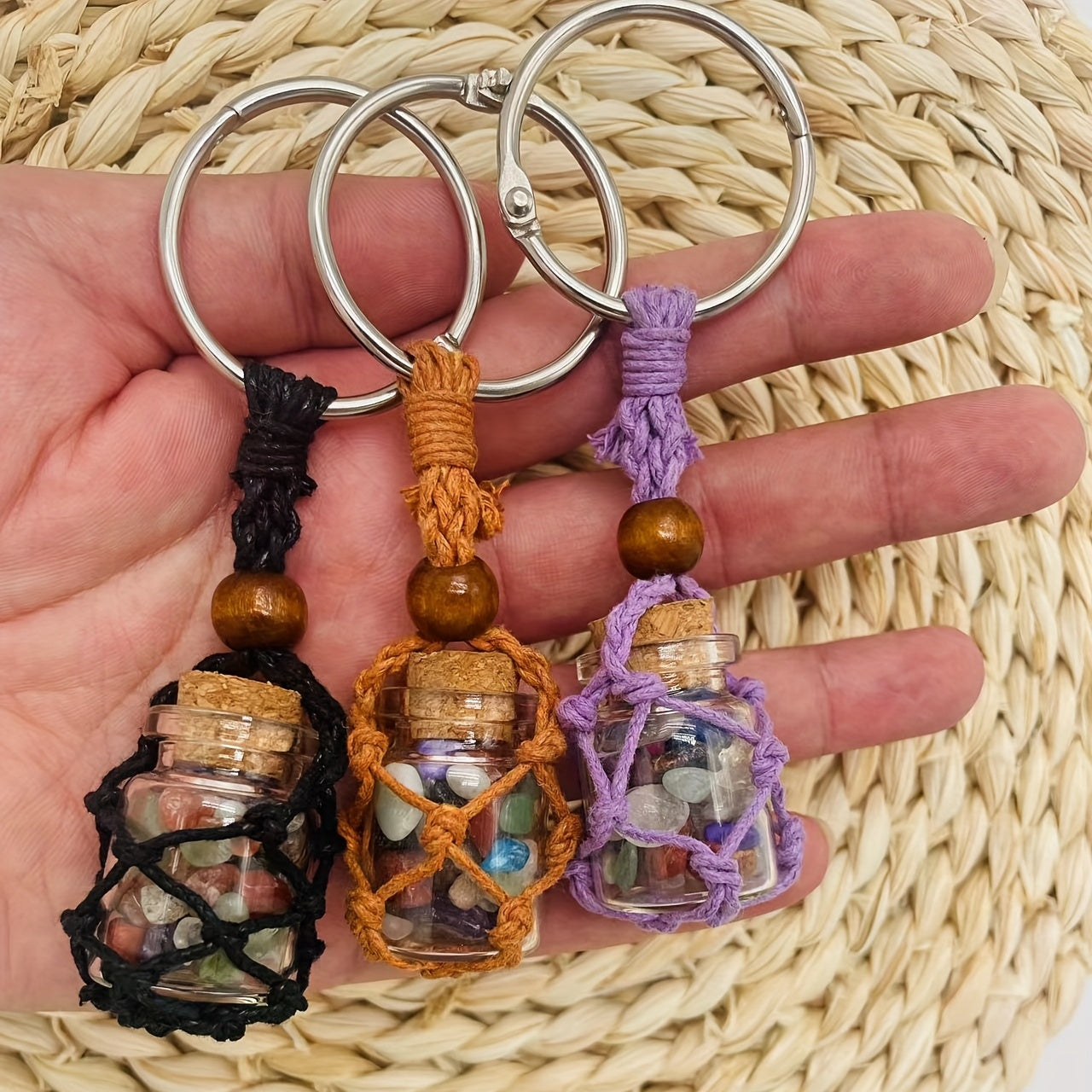Small Natural Crystals Keychain Stones Bottle Pendant