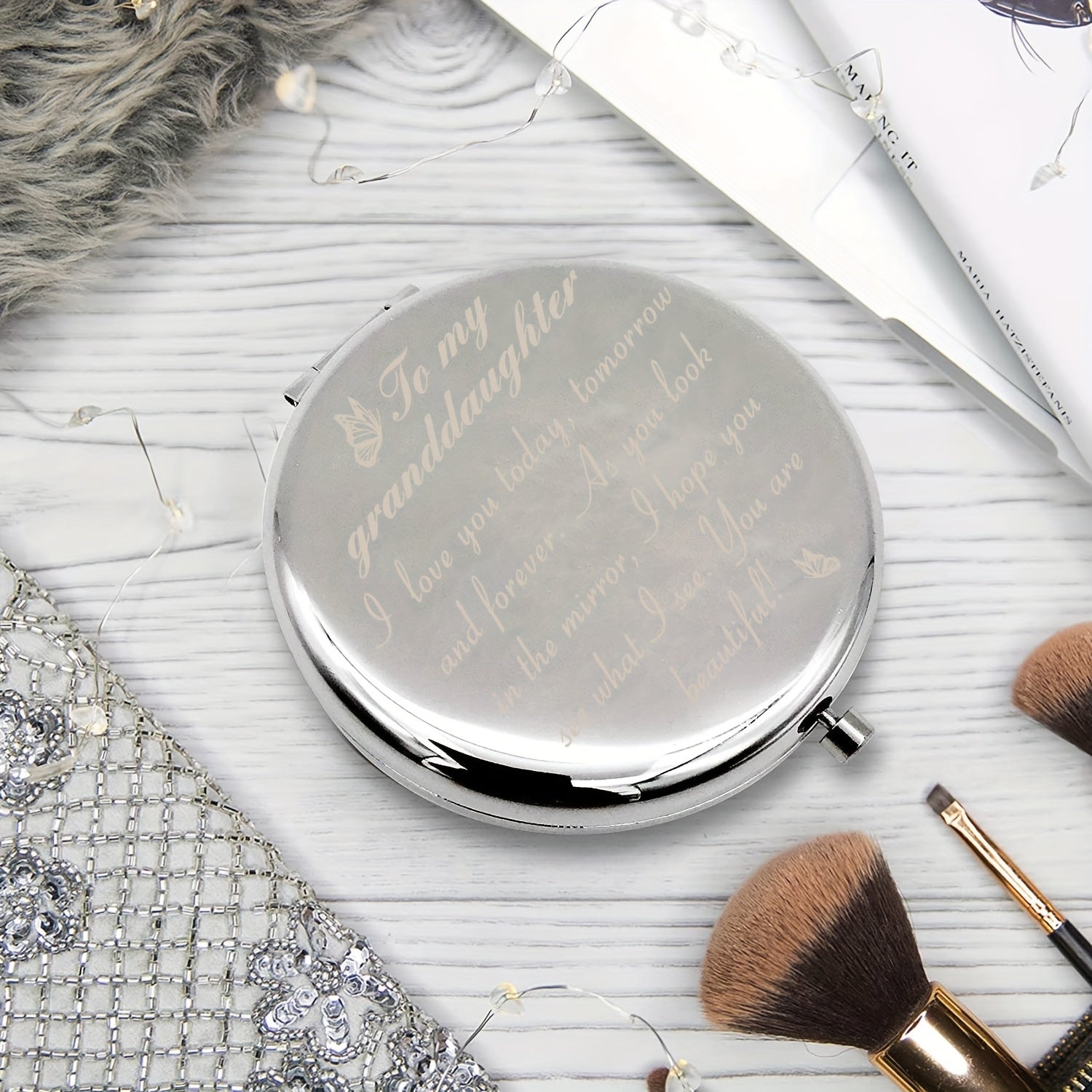 Engraved Compact Mirror Unique Mothers Birthday Wedding For Granddaughter