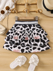 Toddler Girls Cow & Letter Ruffle Trim Stripe Princess Skirt