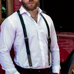 Men's Adjustable PU Leather Suspenders Belt