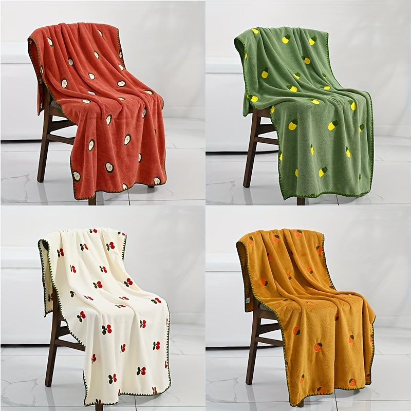 Fruit Embroidered Bath Towel Coral Velvet Soft Absorbent Bathroom Supplies