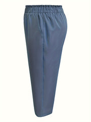 Wide Leg Trousers with Pockets - Elastic High Rise
