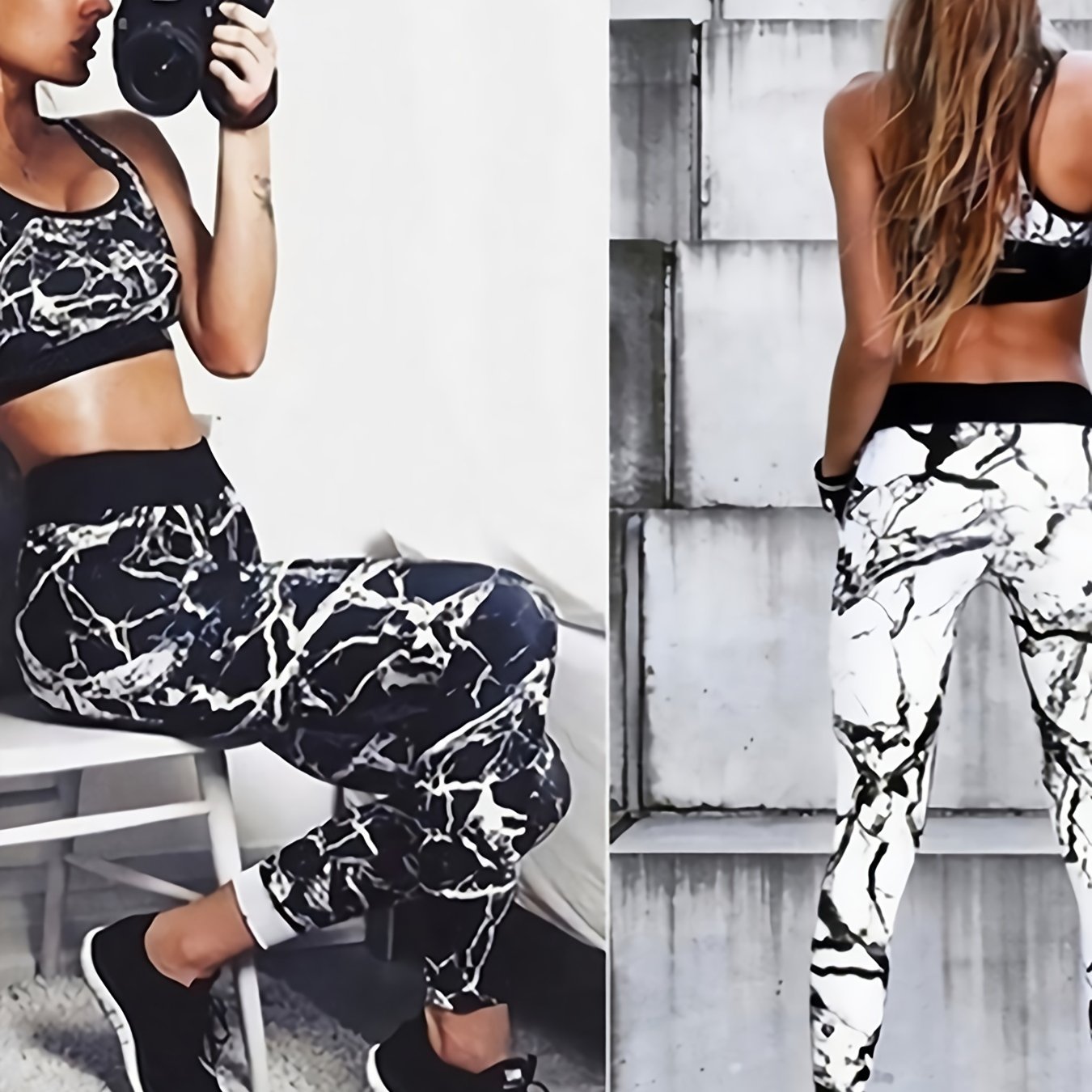 Marble Pattern Yoga Fitness Leggings High Waist Casual Sports Pants
