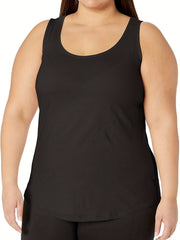 Casual Tank Top Solid Round Neck Medium Stretch