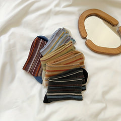 5 Pairs Colorblock Striped Socks, Retro Style Stockings