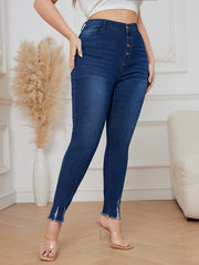 Solid Ripped High Rise Skinny Jeans