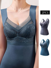 2pcs Lace V Neck Tank Tops Sleeveless Thermal Underwear