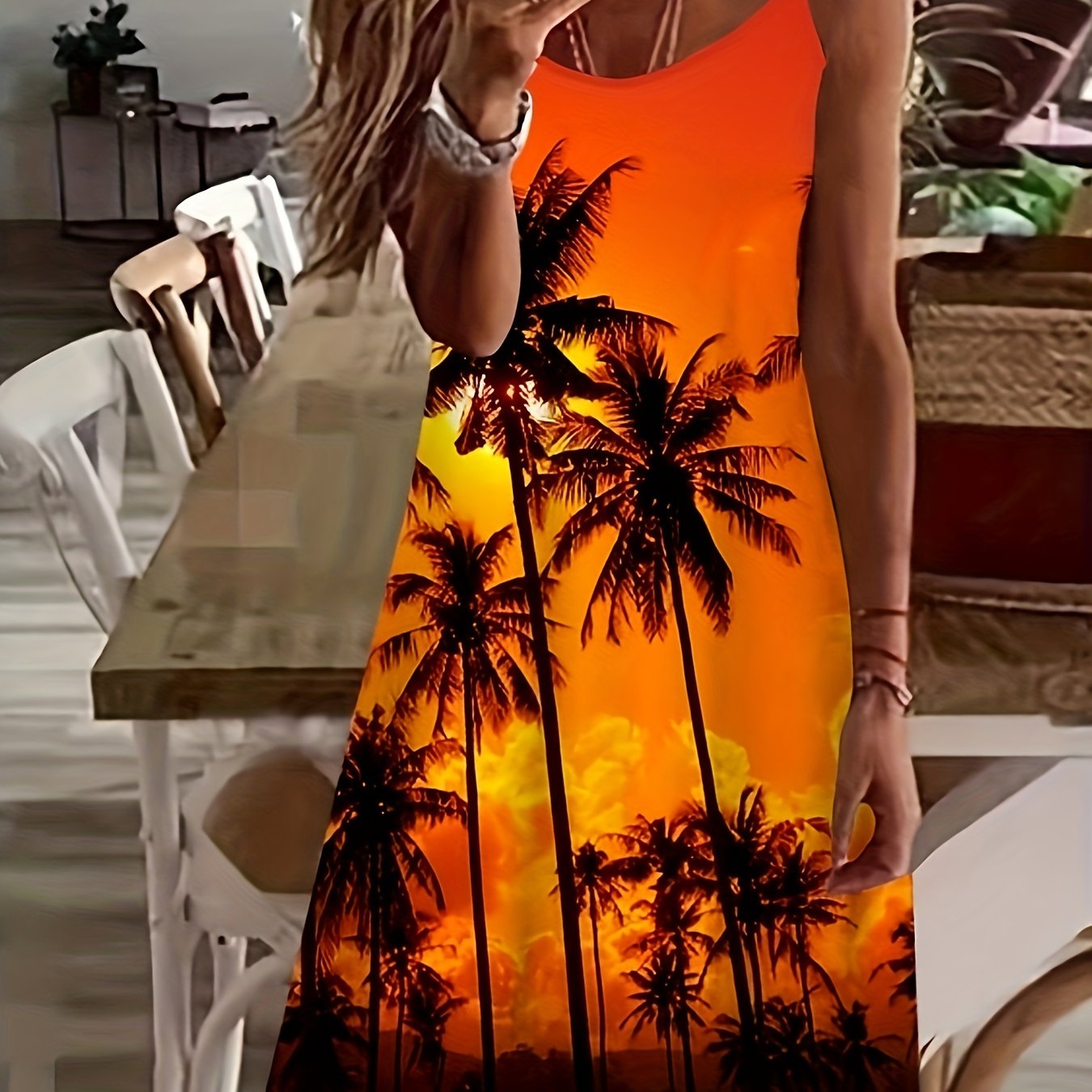 Coconut Tree Print Cami Dress Sleeveless Comfy Women's Clothing