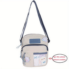 Cartoon Nylon Crossbody Bag With Bear Doll & Badge for Kids