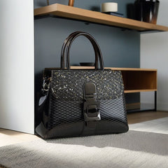 Vintage Handbag with Metallic Fish Scale Texture & Clasp