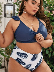Vacay Tankini Set Women's Plus Plain Ruffle Trim Two Piece