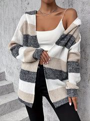Block Hooded Cardigan Long Sleeve For Women