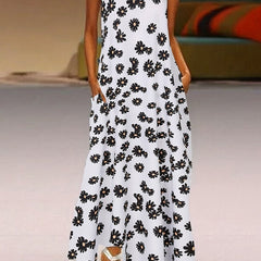Floral Notched Neck Dress Boho Sleeveless Dress Spring Summer Clothing
