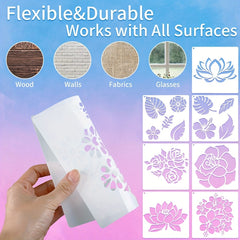 16pcs Reusable Flower Stencils with Metal Ring - DIY Painting Templates