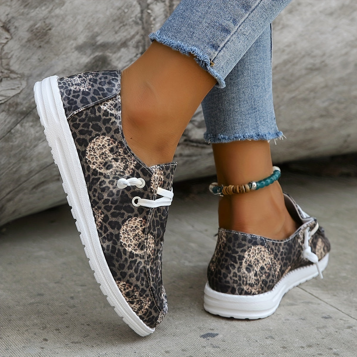 Leopard Pattern Shoes Casual Lace Up Loafers Lightweight Comfort