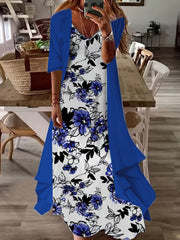 Floral Print Maxi Dress & Solid Cardigan Set