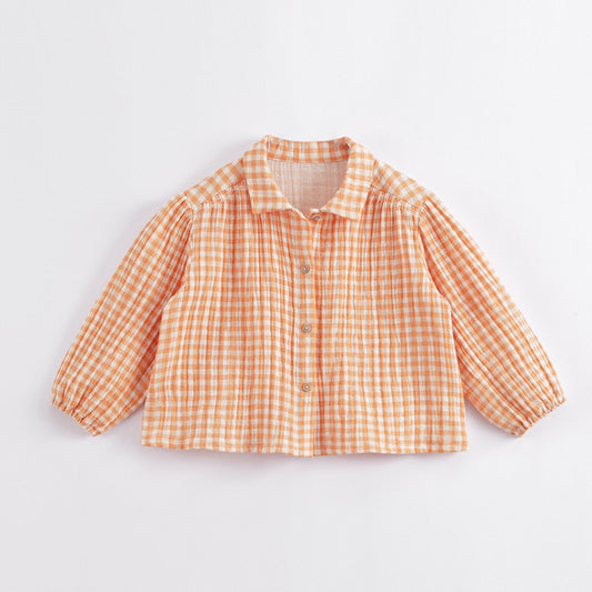 MARC&JANIE Girl Plaid Shoulder Shirt Spring Top