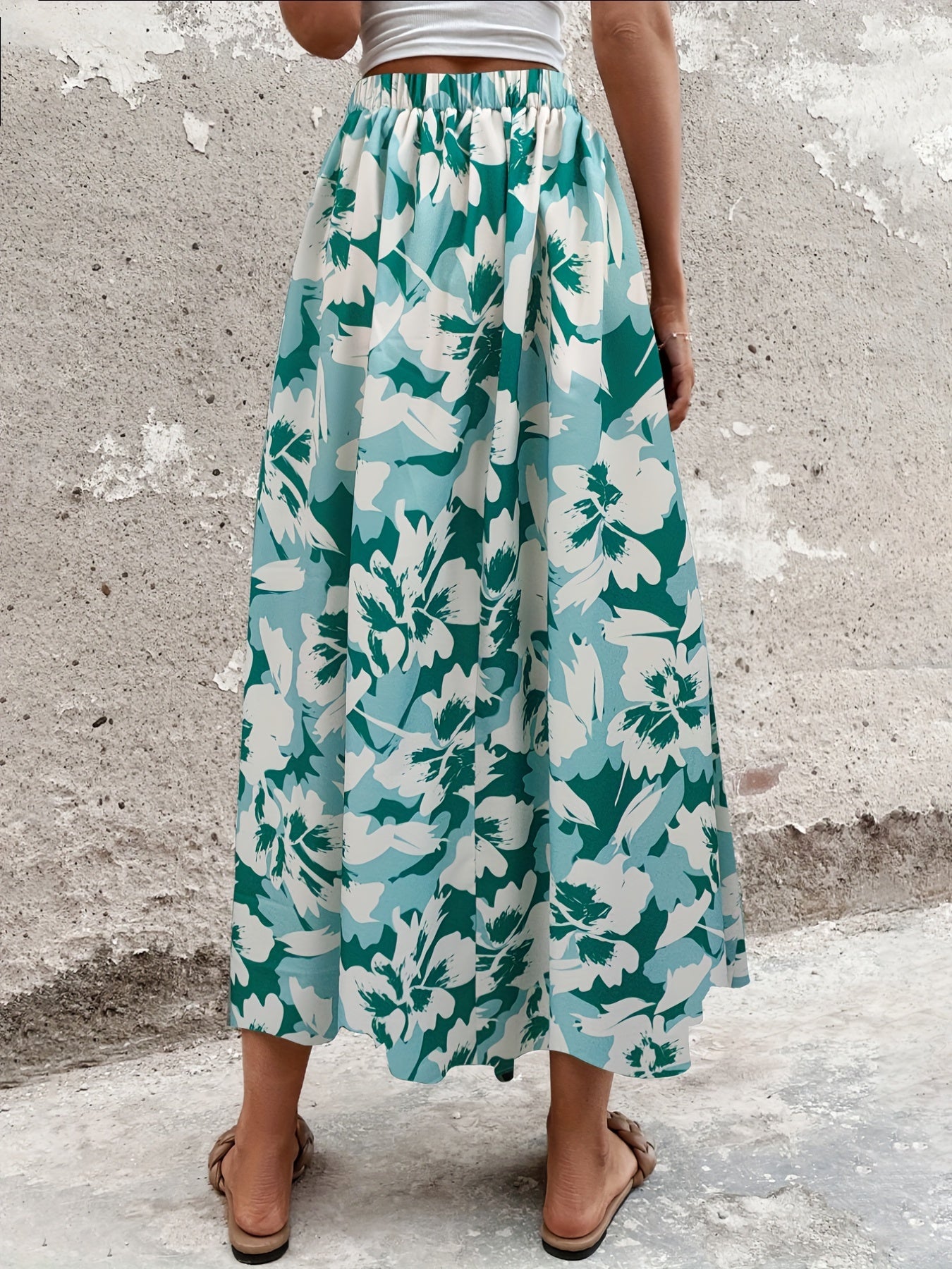 Floral Print Bow Split Skirt Boho Maxi Skirt