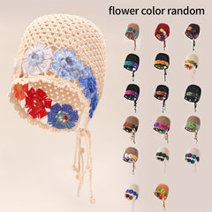 Flower Crochet Knit Hat Colorful Tassel Beanie for Women