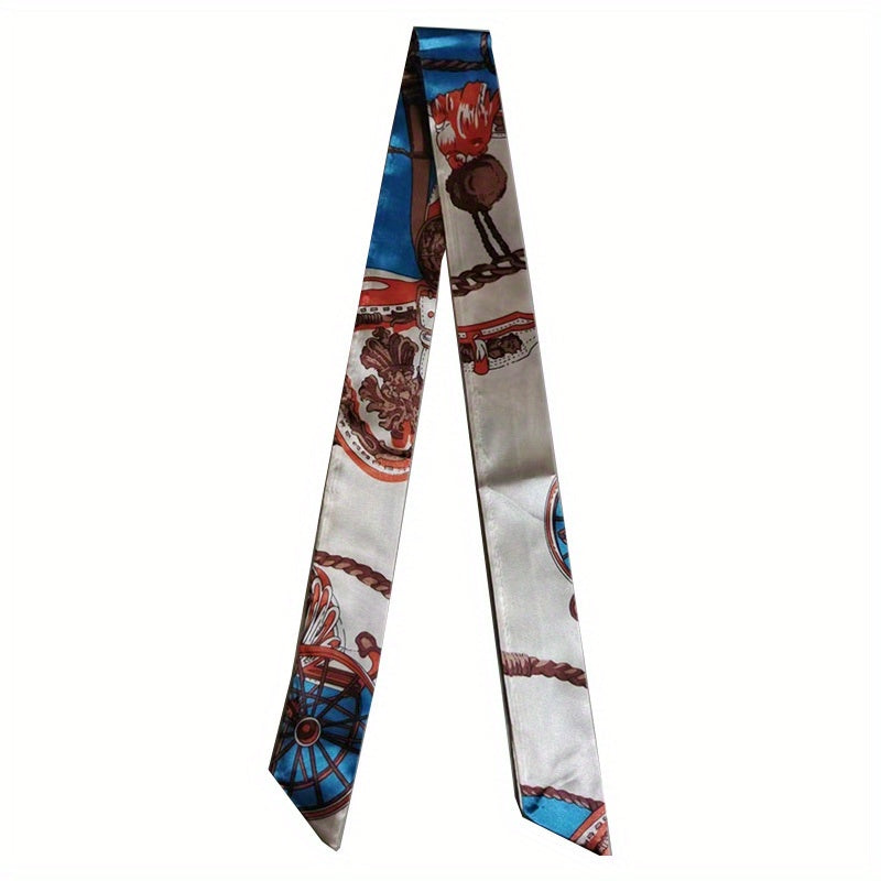 Vintage Chain Print Skinny Scarf Long Ribbon Neckerchief Classic Twilly Scarf