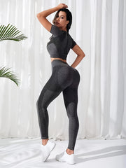 2Pcs Seamless Yoga Set T Shirt & High Waist Running Pan
