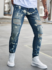 Slim Fit Ripped Jeans Men's Casual Street Style Denim Pants