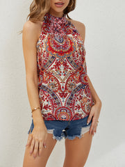 Paisley Print Sleeveless Top Halter Neck Casual Summer & Spring